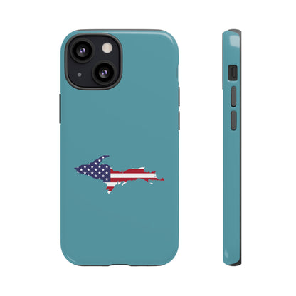 Michigan Upper Peninsula Tough Phone Case (Lake Huron Blue w/ UP USA Flag Outline) | Apple iPhone