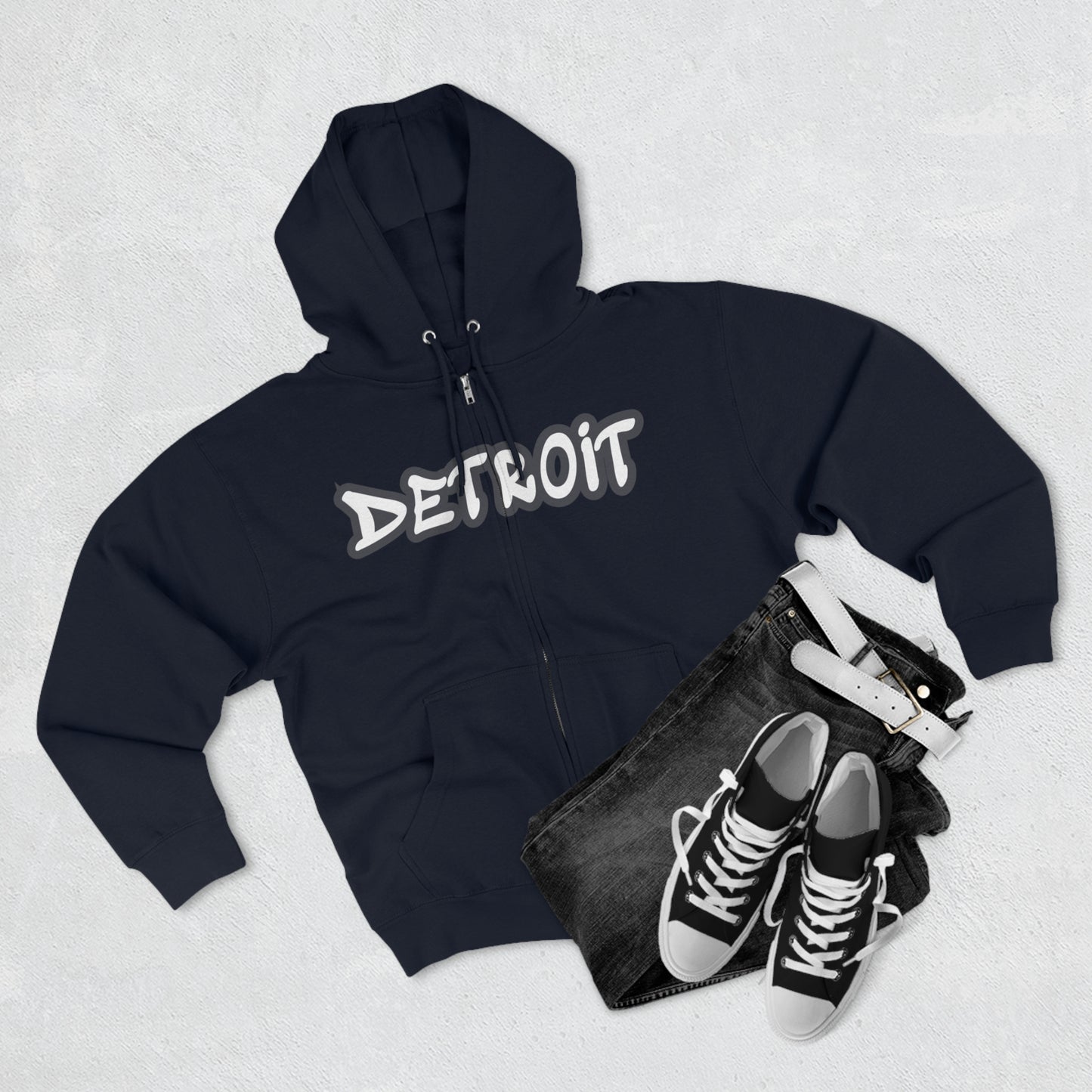 'Detroit' Hoodie (Iron Ore Grey Tag Font) | Unisex Full Zip