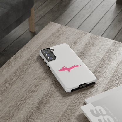 Michigan Upper Peninsula Tough Phone Case (Birch Bark White w/ Pink UP Outline) | Samsung & Pixel Android