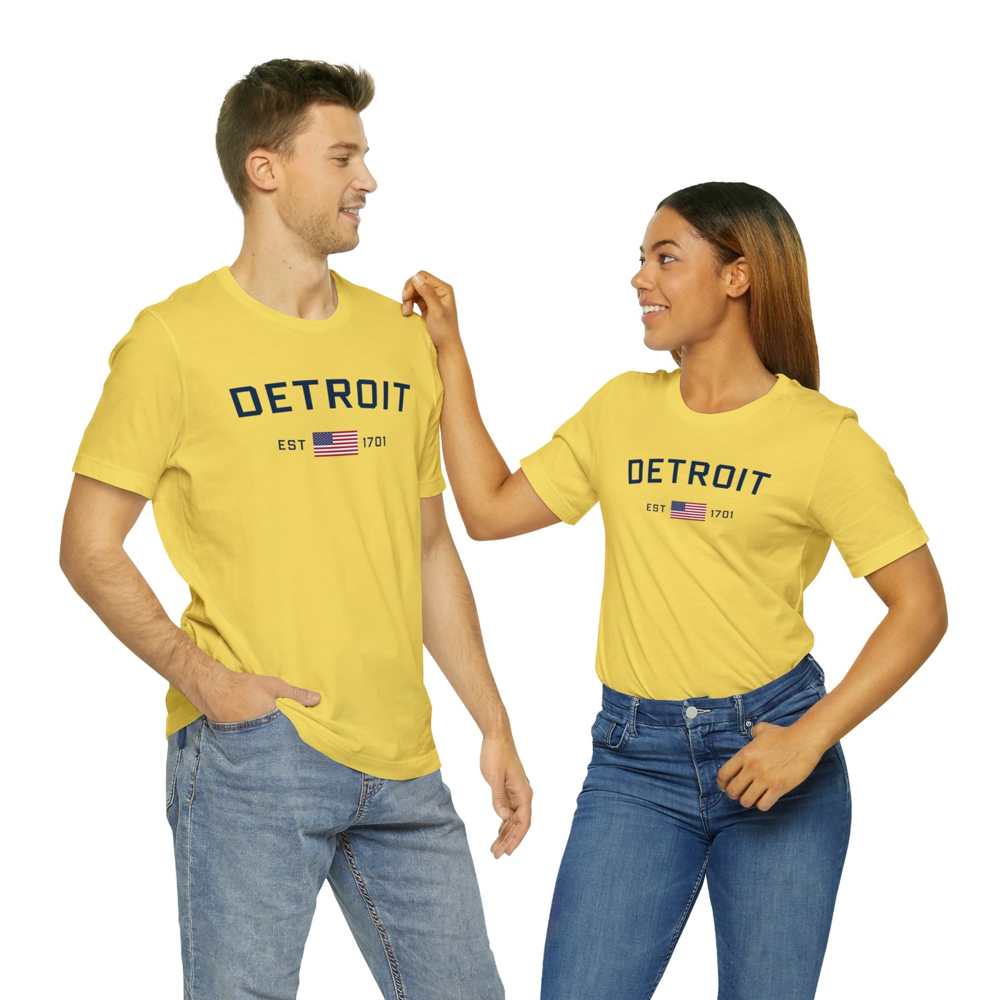 'Detroit EST 1701' T-Shirt (w/ USA Flag Outline) | Unisex Standard Fit