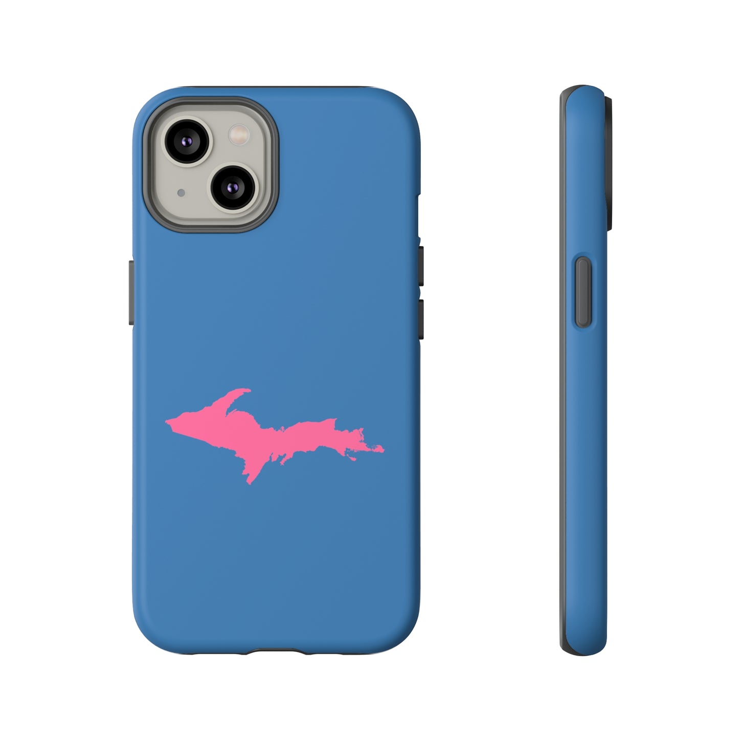 Michigan Upper Peninsula Tough Phone Case (Lake Superior Blue w/ Pink UP Outline) | Apple iPhone