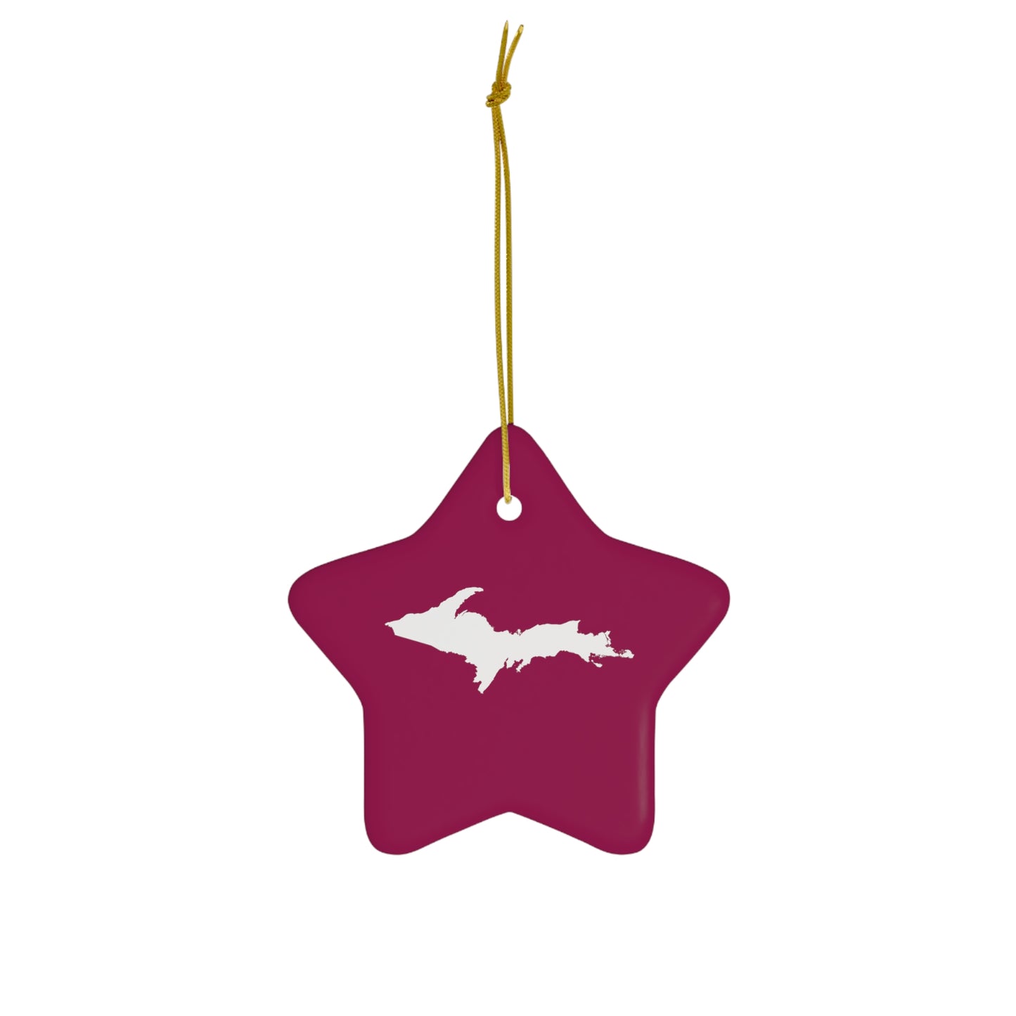 Michigan Upper Peninsula Christmas Ornament (Ruby Red) | Ceramic - 4 Shapes