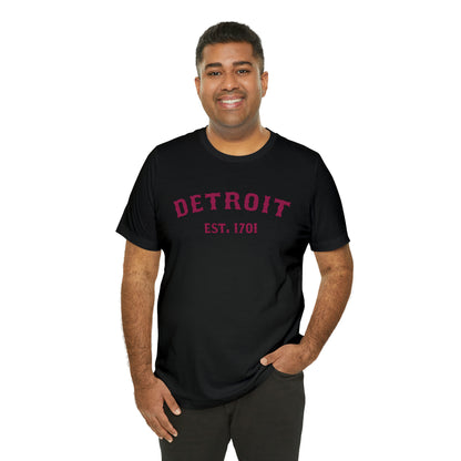 'Detroit EST. 1701' T-Shirt (Ruby Red Ballpark Font) | Unisex Standard