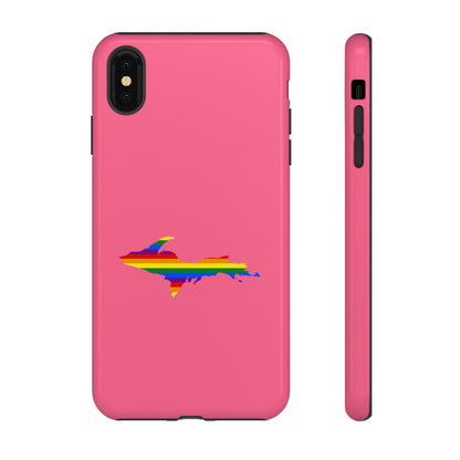 Michigan Upper Peninsula Tough Phone Case (Rhodochrosite Pink w/ UP Pride Flag Outline) | Apple iPhone