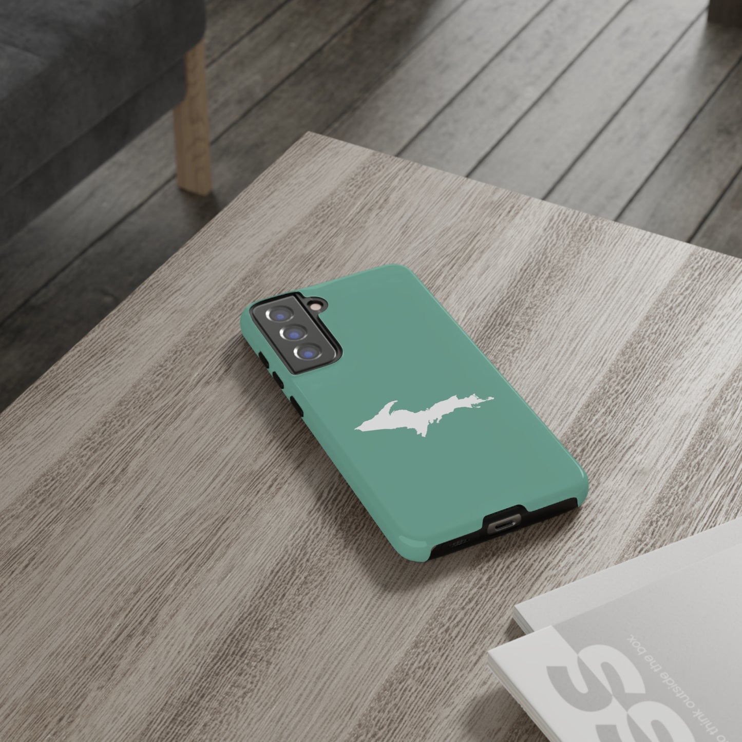 Michigan Upper Peninsula Tough Phone Case ('64 Metallic Mint Green w/ UP Outline) | Samsung & Pixel Android