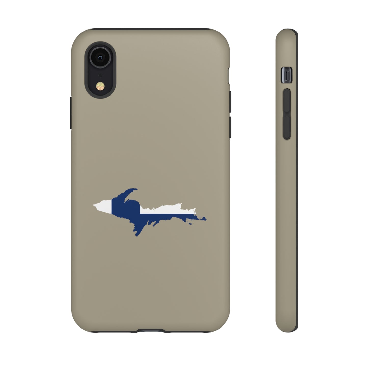 Michigan Upper Peninsula Tough Phone Case (Petoskey Stone Beige w/ UP Finland Flag Outline) | Apple iPhone