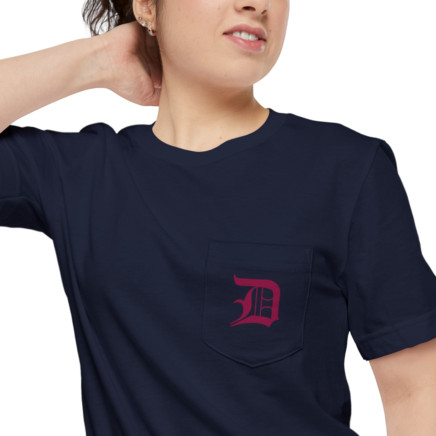 Detroit 'Old English D' Pocket T-Shirt (Ruby Red) | Unisex Standard