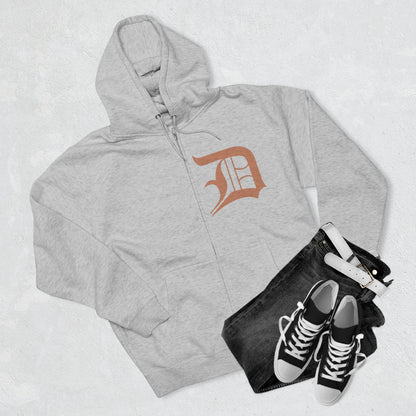 Detroit 'Old English D' Hoodie (Copper Color) | Unisex Full Zip