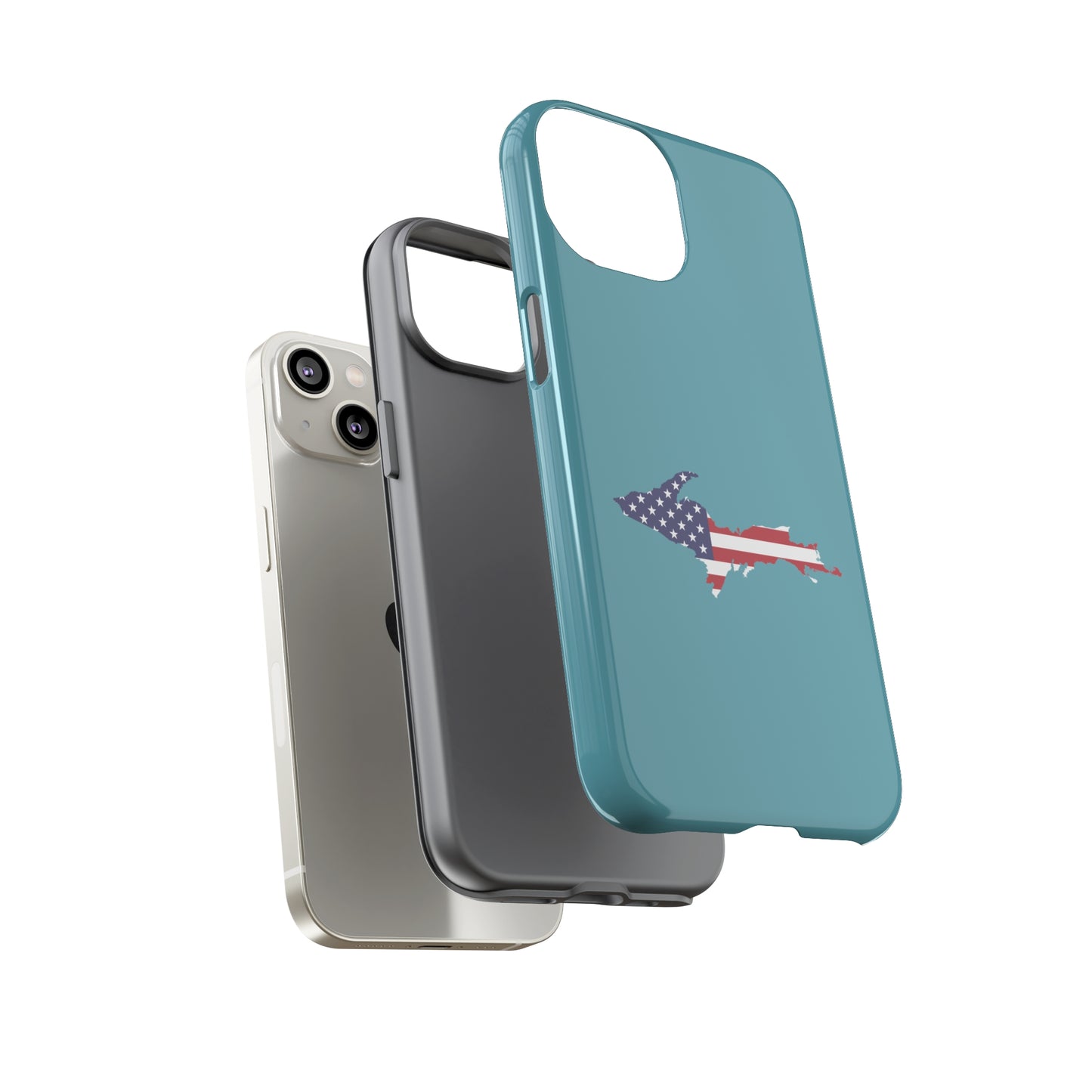 Michigan Upper Peninsula Tough Phone Case (Lake Huron Blue w/ UP USA Flag Outline) | Apple iPhone