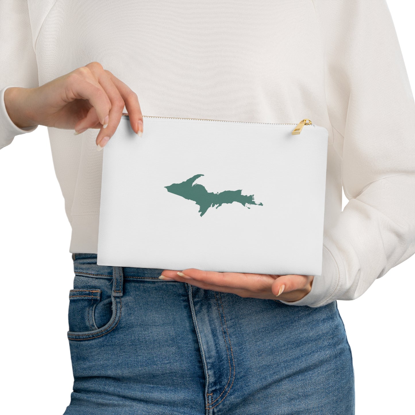 Michigan Upper Peninsula Cosmetic Bag (Copper Green Outline) | Cotton Canvas