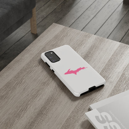 Michigan Upper Peninsula Tough Phone Case (Birch Bark White w/ Pink UP Outline) | Samsung & Pixel Android