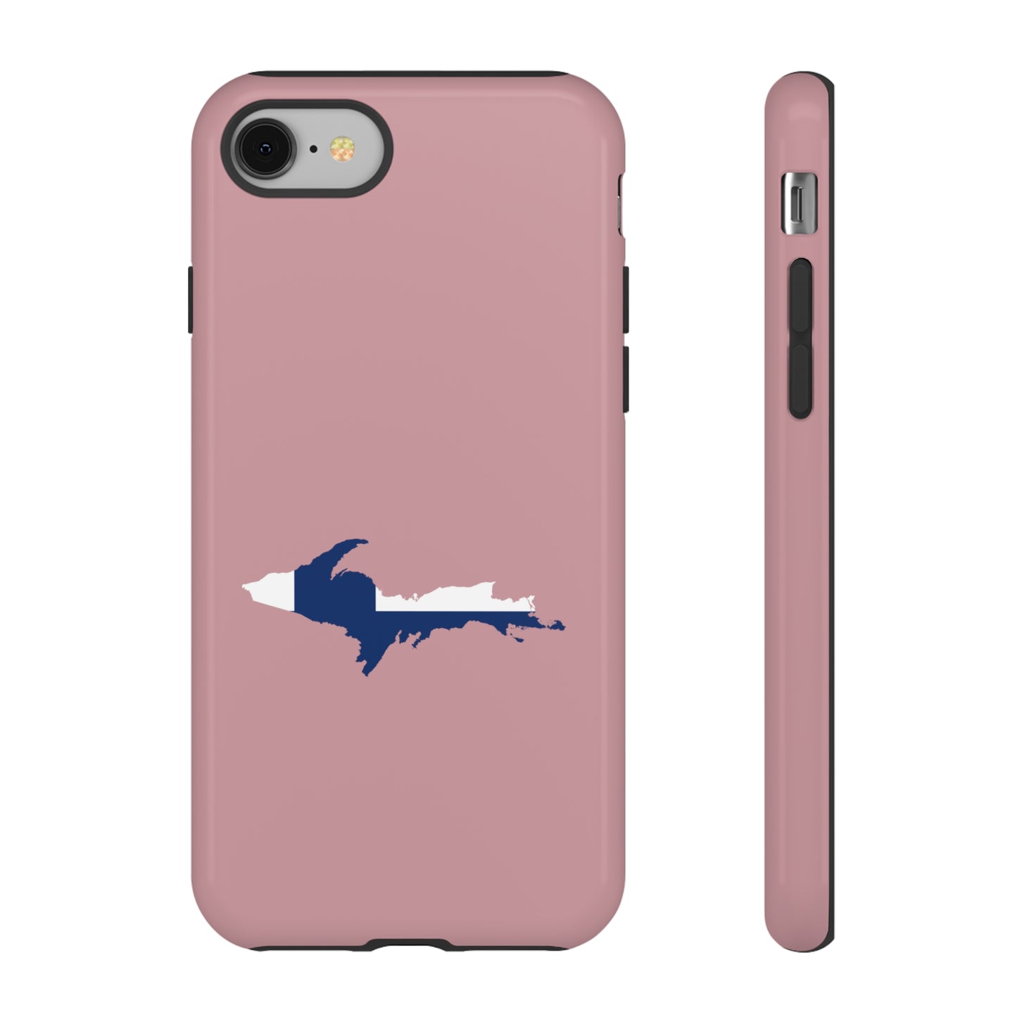 Michigan Upper Peninsula Tough Phone Case (Cherry Blossom Pink w/ UP Finland Flag Outline) | Apple iPhone