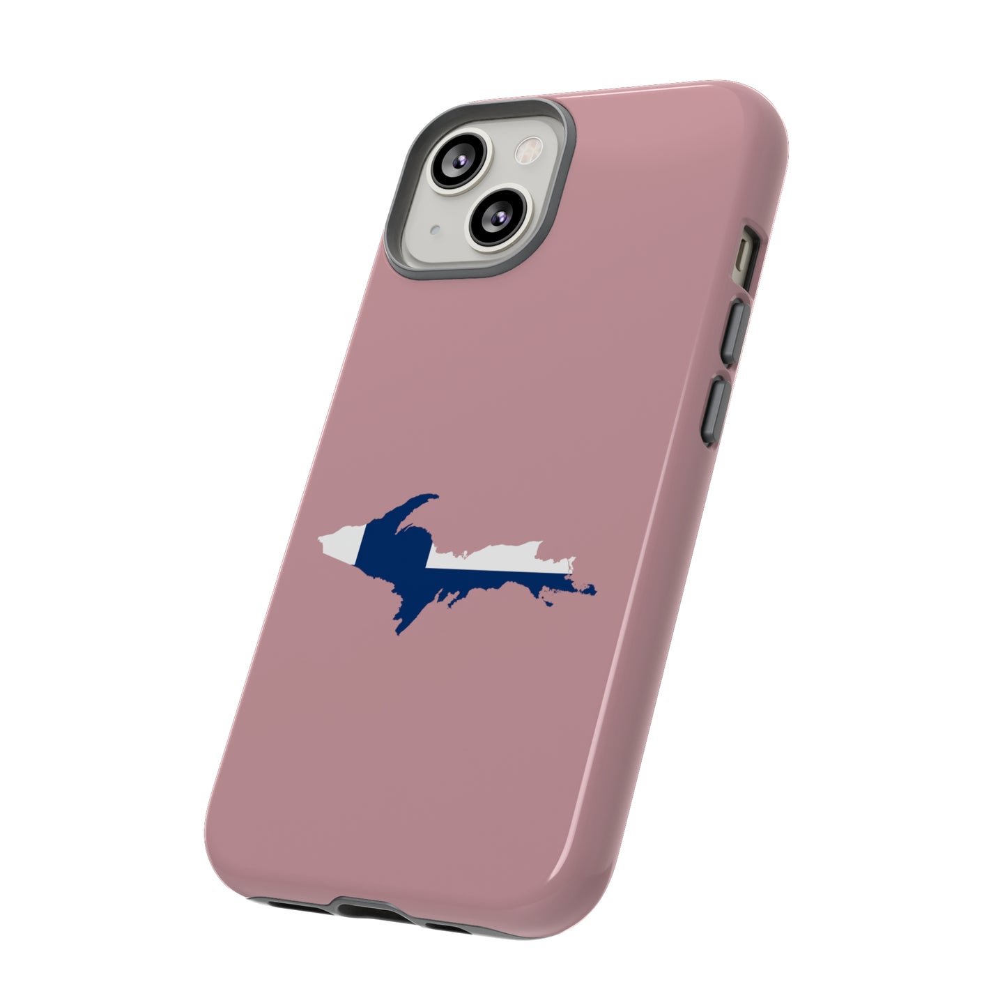 Michigan Upper Peninsula Tough Phone Case (Cherry Blossom Pink w/ UP Finland Flag Outline) | Apple iPhone