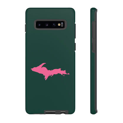 Michigan Upper Peninsula Tough Phone Case (Green w/ Pink UP Outline) | Samsung & Pixel Android