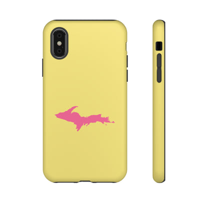 Michigan Upper Peninsula Tough Phone Case (Yellow Cherry Color w/ Pink UP Outline) | Apple iPhone