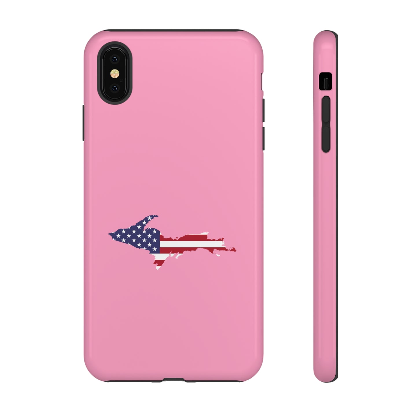 Michigan Upper Peninsula Tough Phone Case ('67 Caddie Pink w/ UP USA Flag Outline) | Apple iPhone