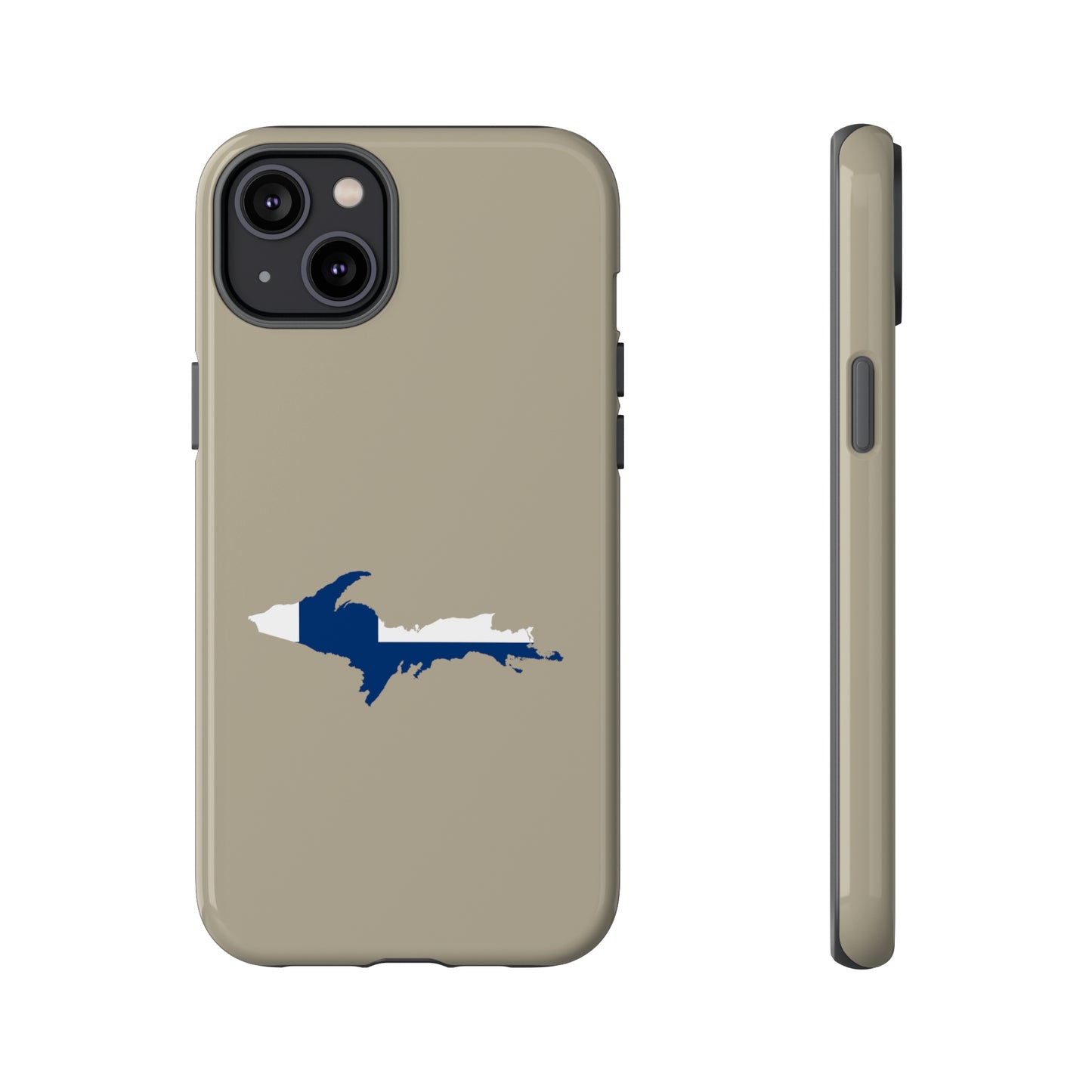 Michigan Upper Peninsula Tough Phone Case (Petoskey Stone Beige w/ UP Finland Flag Outline) | Apple iPhone