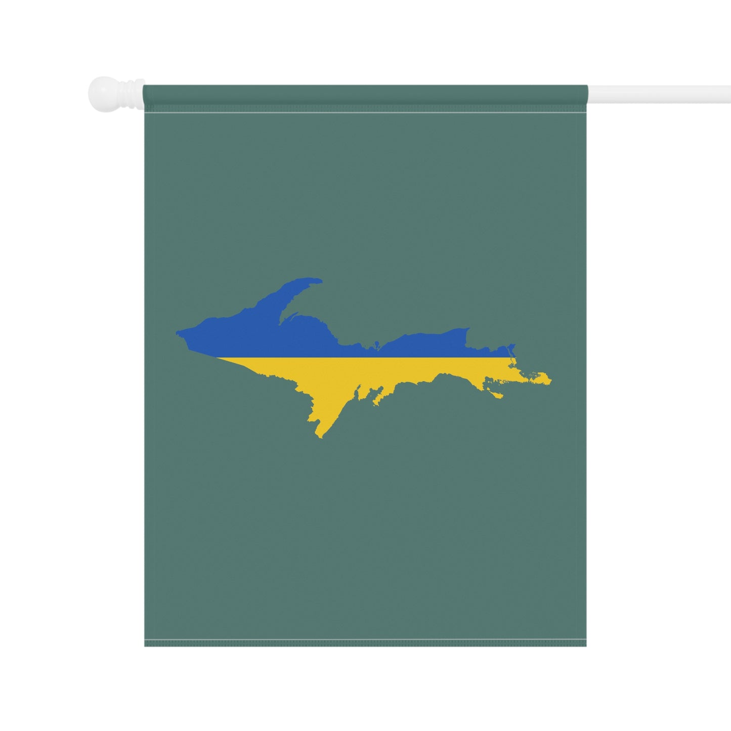 Michigan Upper Peninsula Home & Garden Flag (w/ UP Ukraine Flag) | Copper Green