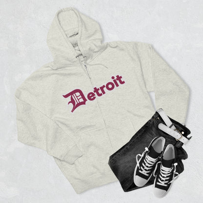 'Detroit' Hoodie (Ruby Red w/ Old English 'D') | Unisex Full Zip