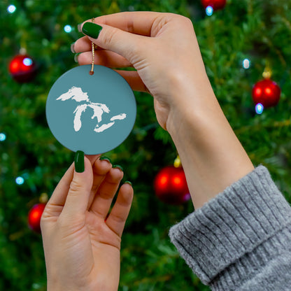 Great Lakes Christmas Ornament (Lake Huron Blue) | Ceramic - 4 Shapes