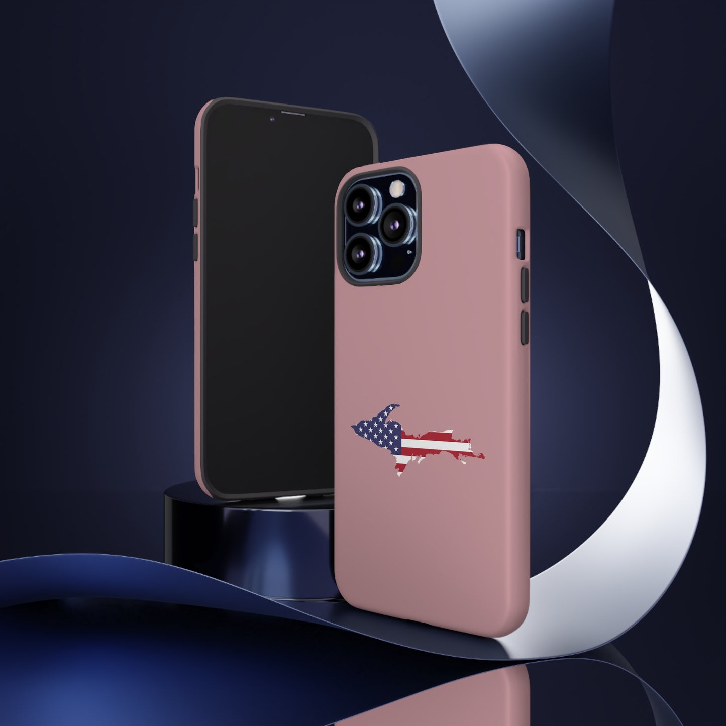 Michigan Upper Peninsula Tough Phone Case (Cherry Blossom Pink w/ UP USA Flag Outline) | Apple iPhone