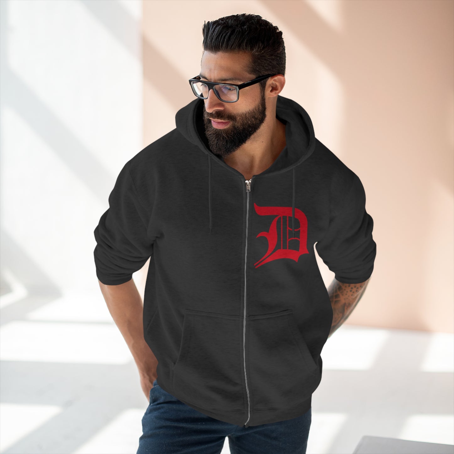 Detroit 'Old English D' Hoodie (Aliform Red) | Unisex Full Zip