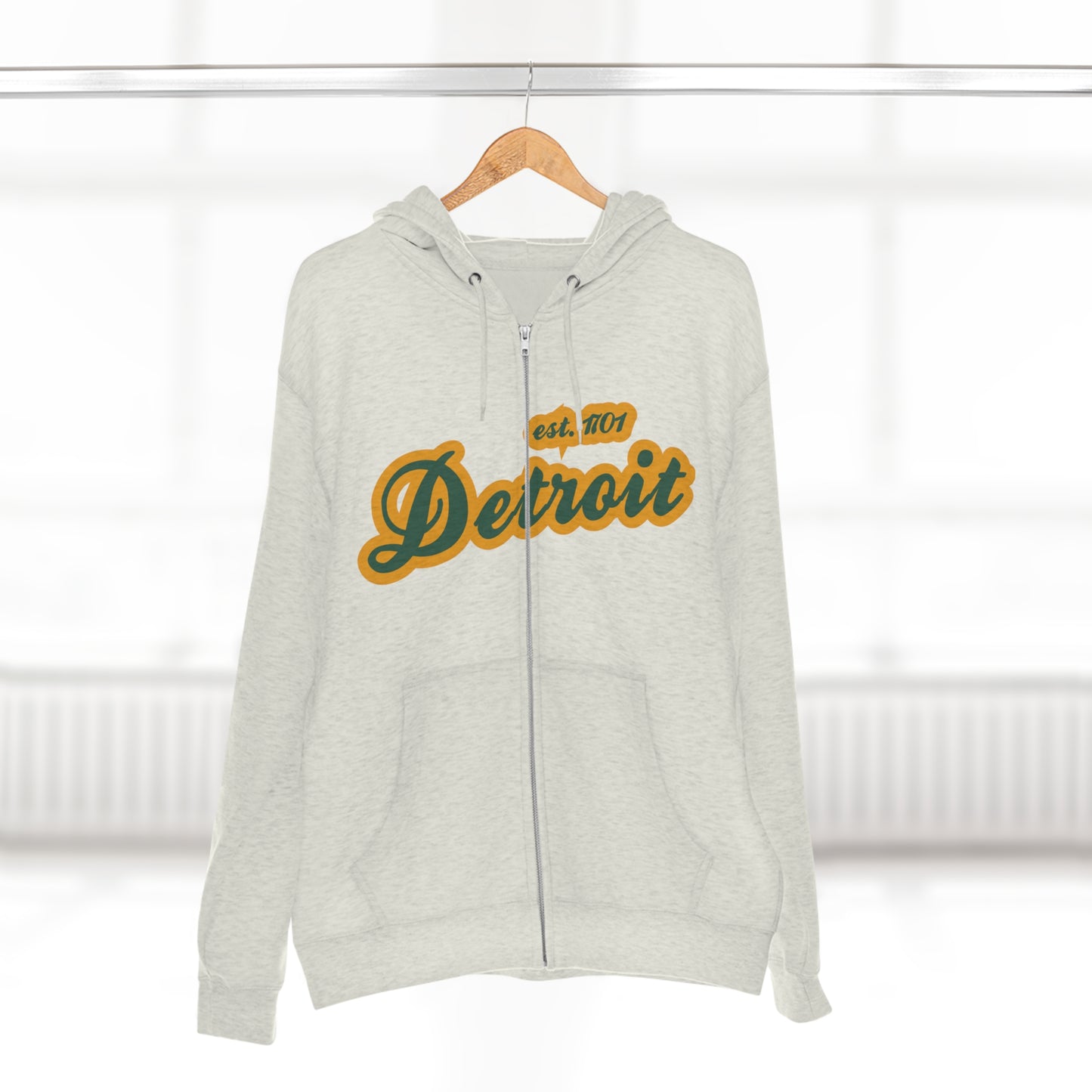 'Detroit EST 1701' Hoodie (Ginger Ale Green Script Font) | Unisex Full Zip