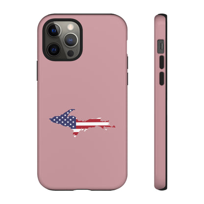 Michigan Upper Peninsula Tough Phone Case (Cherry Blossom Pink w/ UP USA Flag Outline) | Apple iPhone