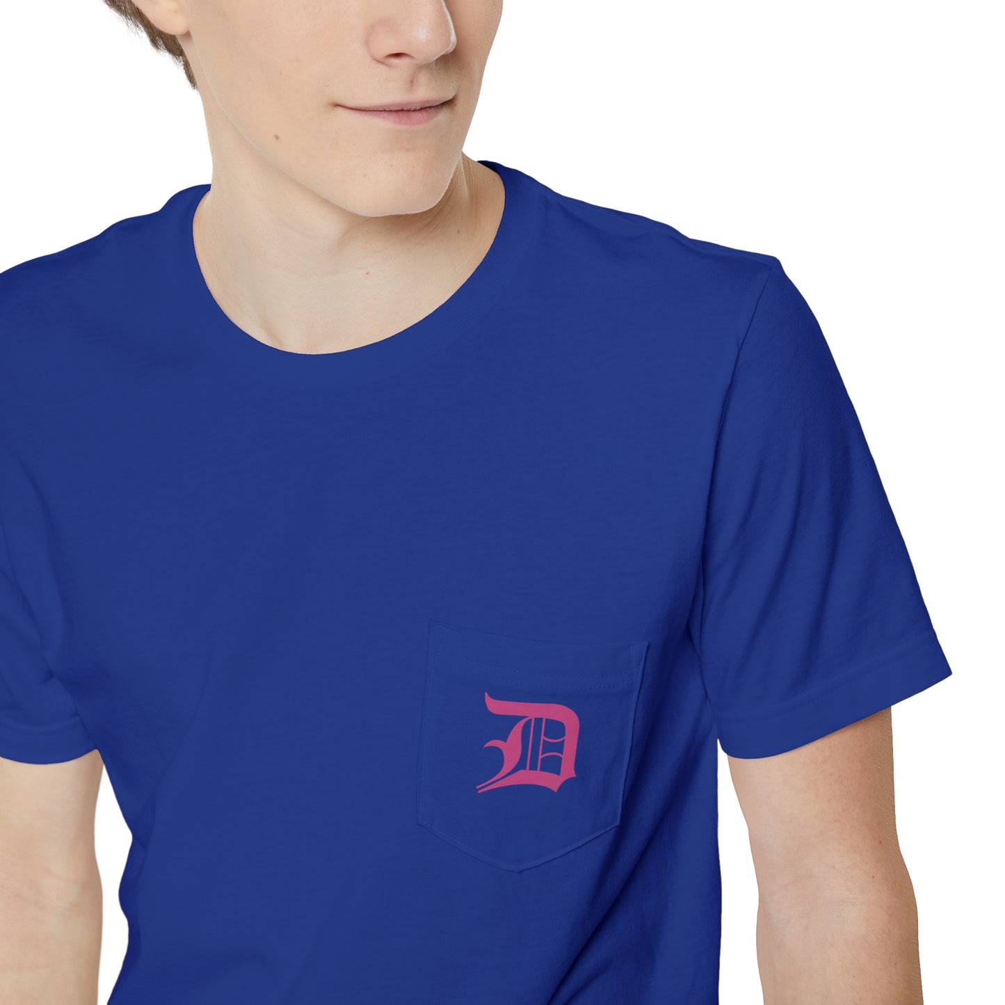 Detroit 'Old English D' Pocket T-Shirt (Apple Blossom Pink) | Unisex Standard