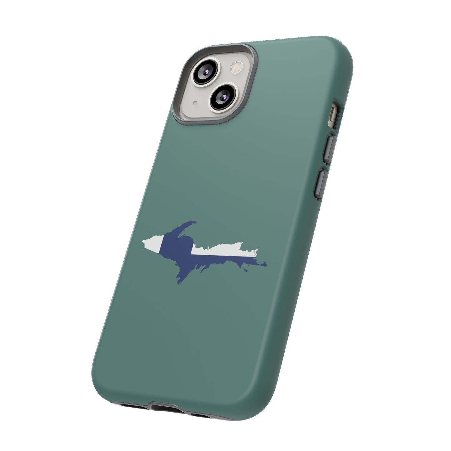 Michigan Upper Peninsula Tough Phone Case (Copper Green w/ UP Finland Flag Outline) | Apple iPhone