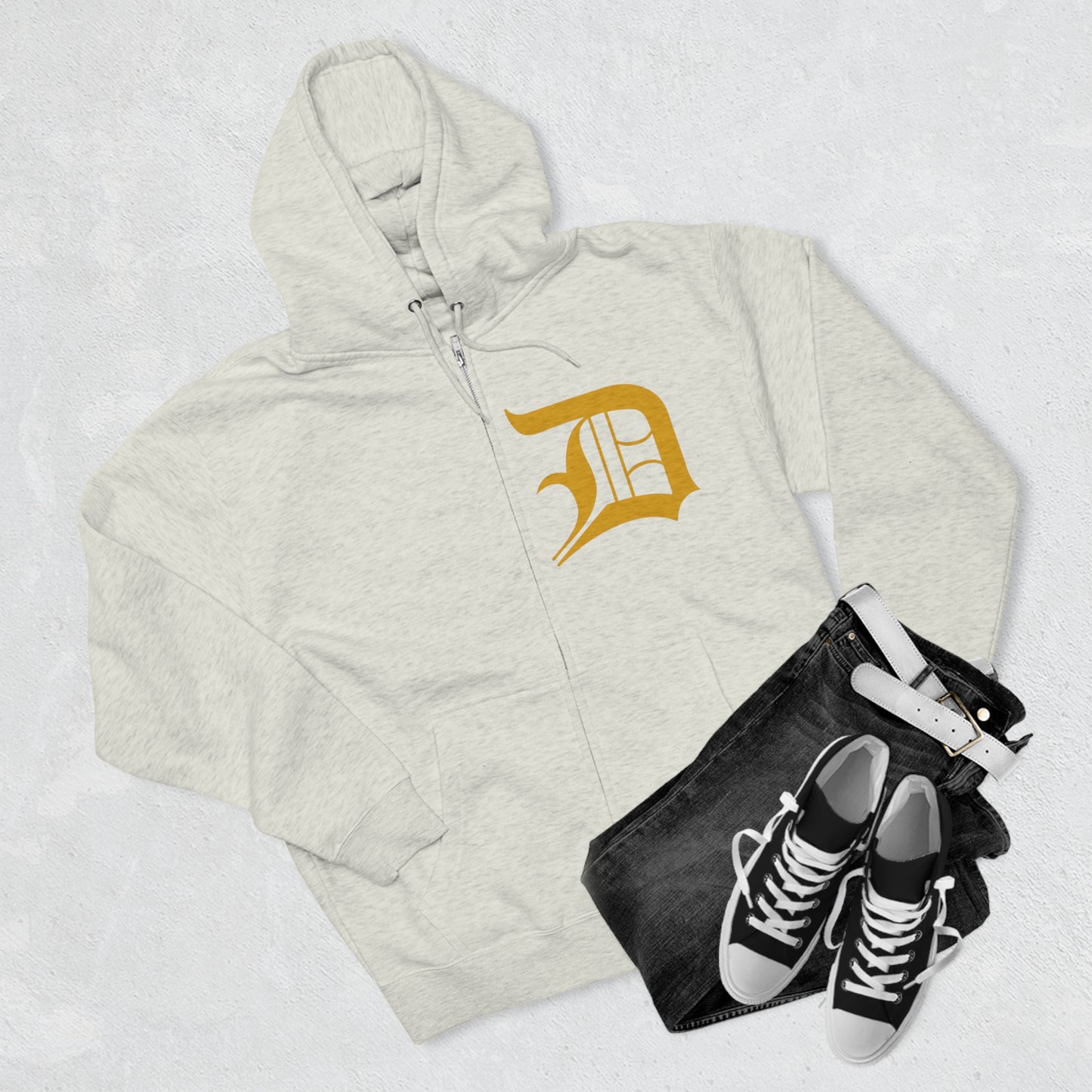 Detroit 'Old English D' Hoodie (Gold) | Unisex Full Zip