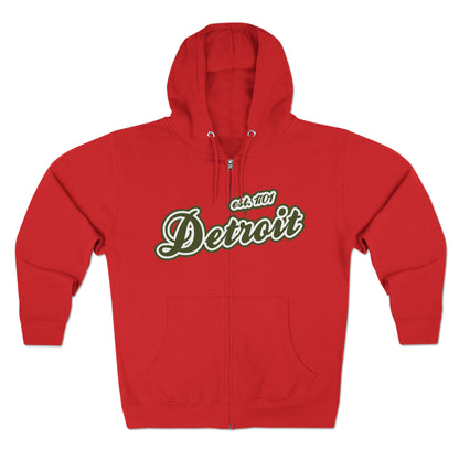 'Detroit EST 1701' Hoodie (Army Green Script Font) | Unisex Full Zip