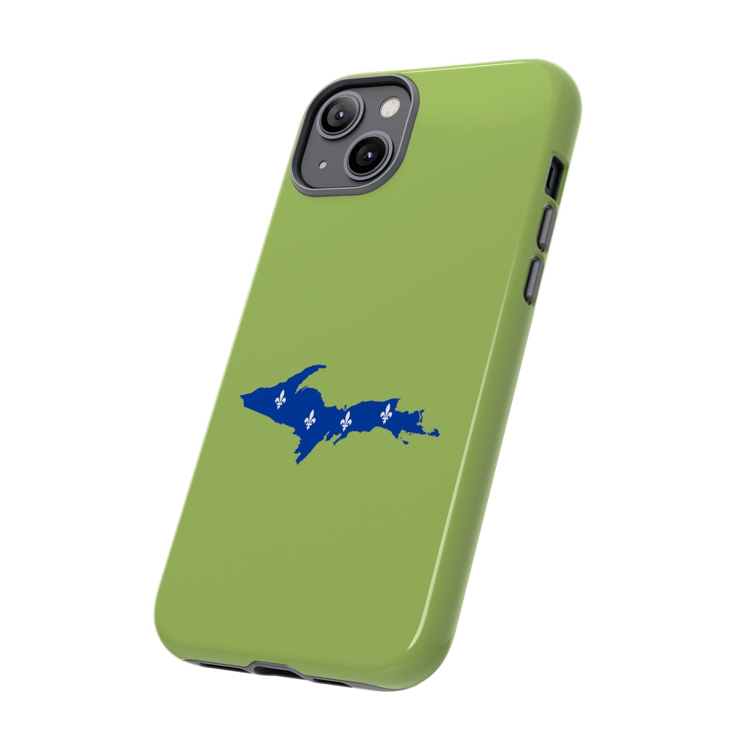 Michigan Upper Peninsula Tough Phone Case (Gooseberry Green w/ UP Quebec Flag Outline) | Apple iPhone