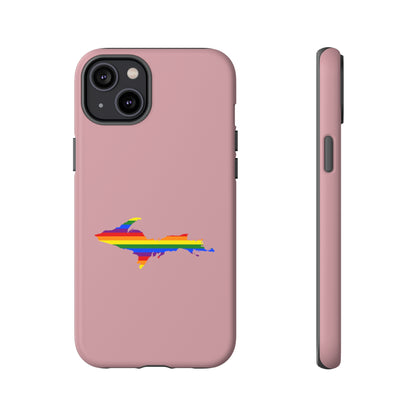 Michigan Upper Peninsula Tough Phone Case (Cherry Blossom Pink w/ UP Pride Flag Outline) | Apple iPhone