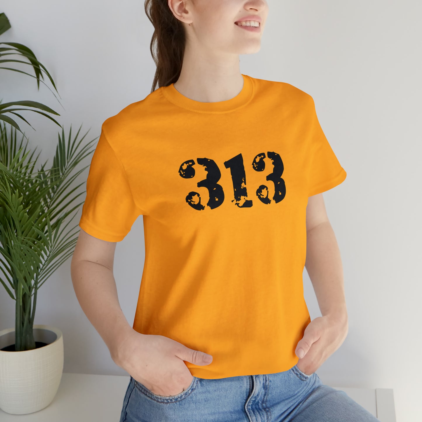 Detroit '313' T-Shirt (Distressed Stencil Font) | Unisex Standard Fit