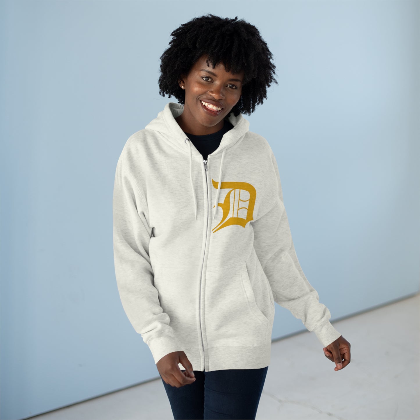 Detroit 'Old English D' Hoodie (Gold) | Unisex Full Zip