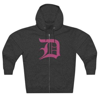 Detroit 'Old English D' Hoodie (Full-Body Apple Blossom Pink) | Unisex Full Zip