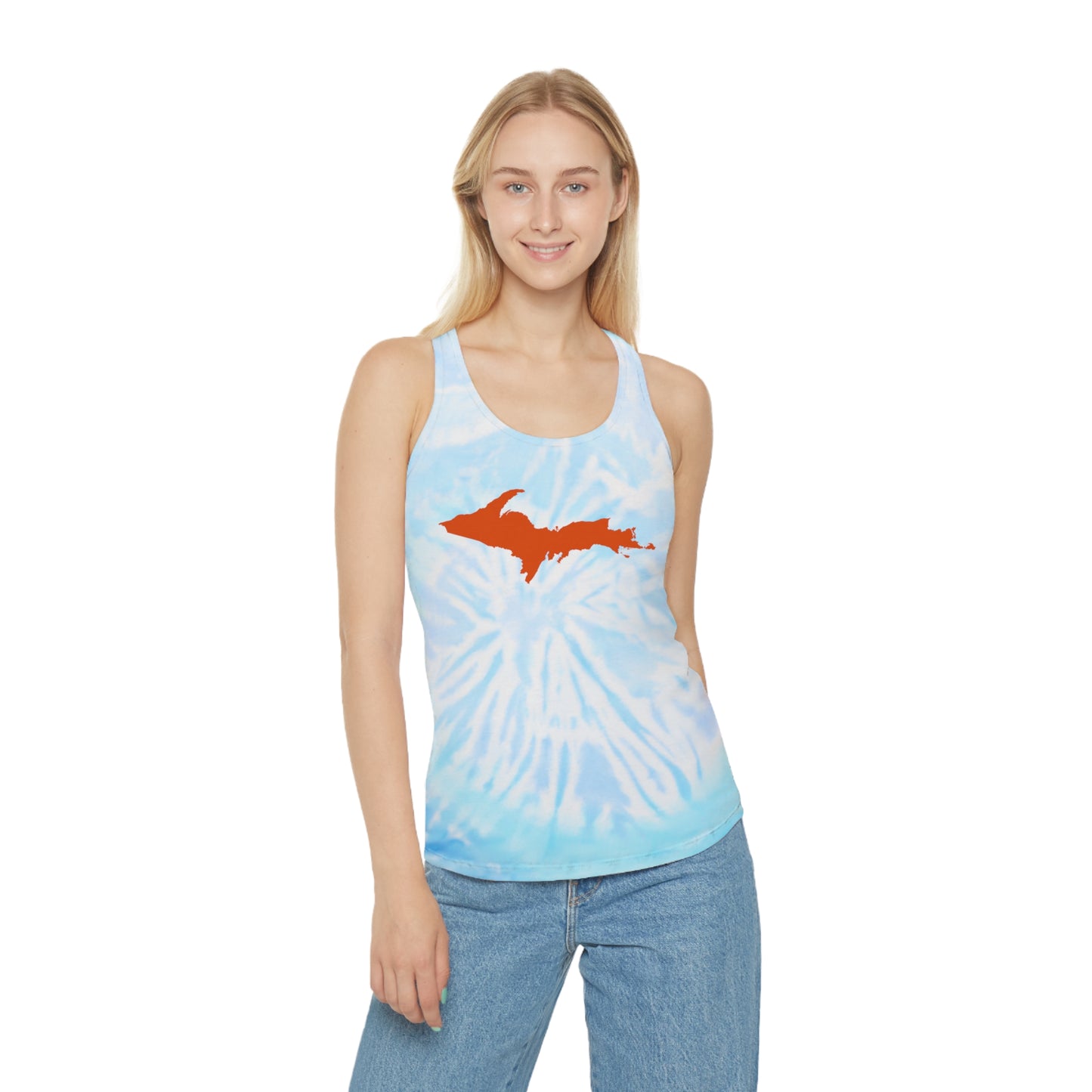 Michigan Upper Peninsula Tank Top (w/ Orange UP Outline) | Tie-Dye Racerback