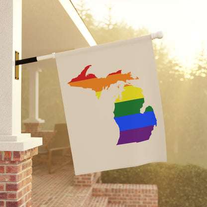 Michigan Rainbow Pride Home & Garden Flag (w/ MI Outline) | Champagne White