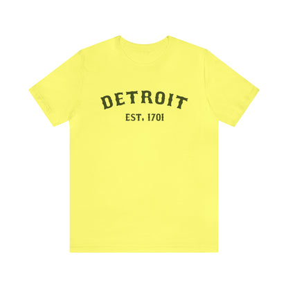 'Detroit EST. 1701' T-Shirt (Army Green Ballpark Font) | Unisex Standard