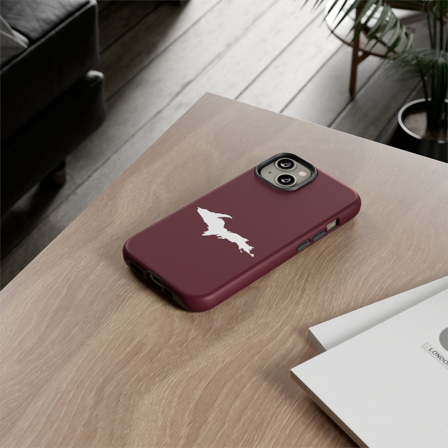 Michigan Upper Peninsula Tough Phone Case (Old Mission Burgundy w/ UP Outline) | Apple iPhone