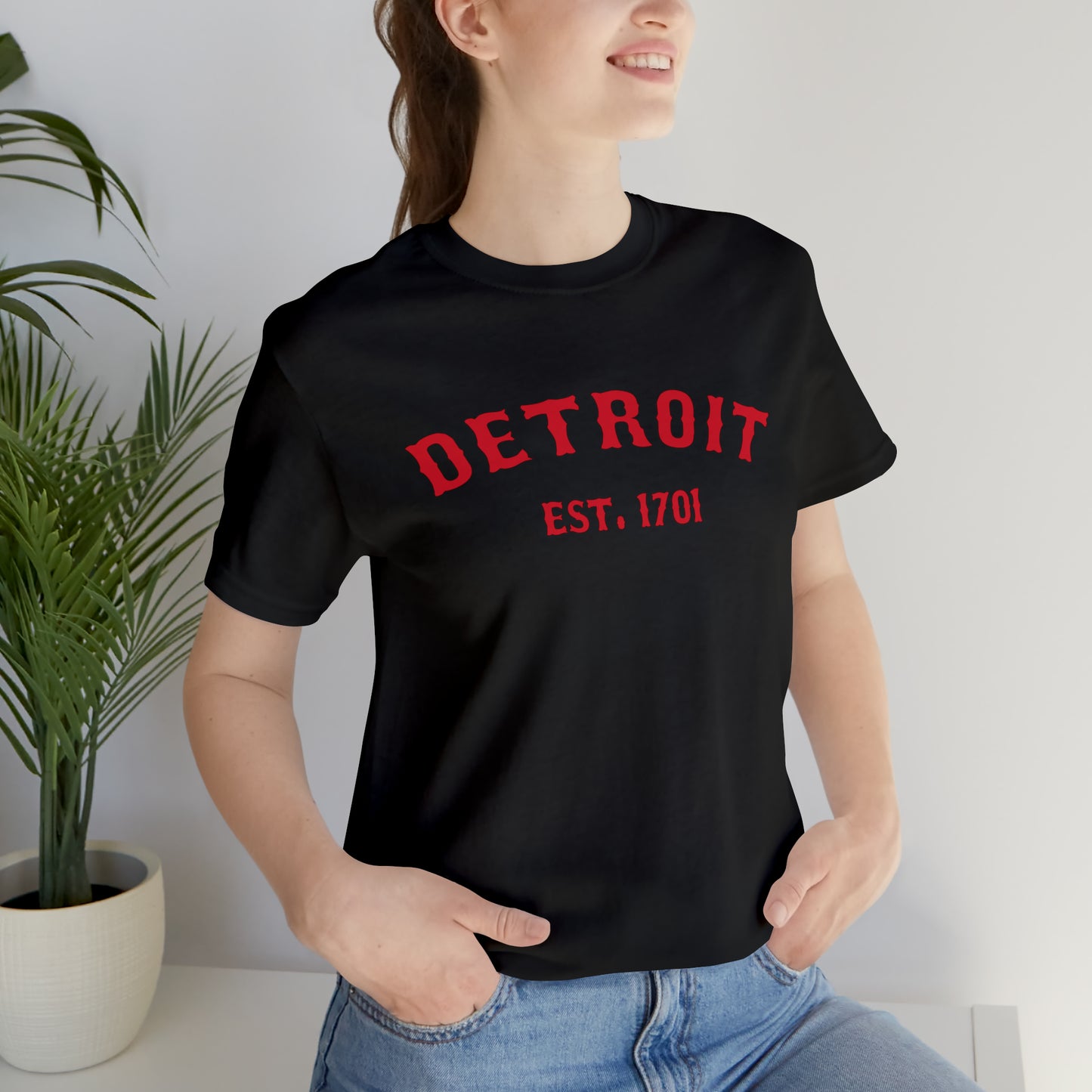 'Detroit EST. 1701' T-Shirt (Aliform Red Ballpark Font) | Unisex Standard