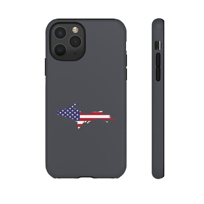 Michigan Upper Peninsula Tough Phone Case (Iron Ore Grey w/ UP USA Flag Outline) | Apple iPhone