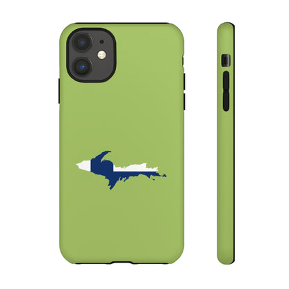 Michigan Upper Peninsula Tough Phone Case (Gooseberry Green w/ UP Finland Flag Outline) | Apple iPhone