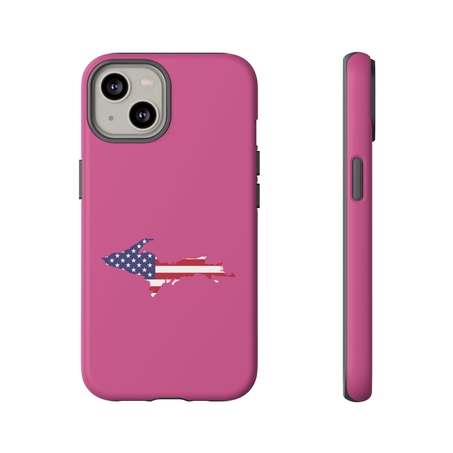 Michigan Upper Peninsula Tough Phone Case (Apple Blossom Pink w/ UP USA Flag Outline) | Apple iPhone