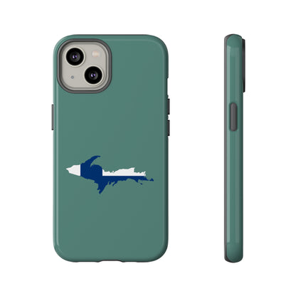 Michigan Upper Peninsula Tough Phone Case (Copper Green w/ UP Finland Flag Outline) | Apple iPhone