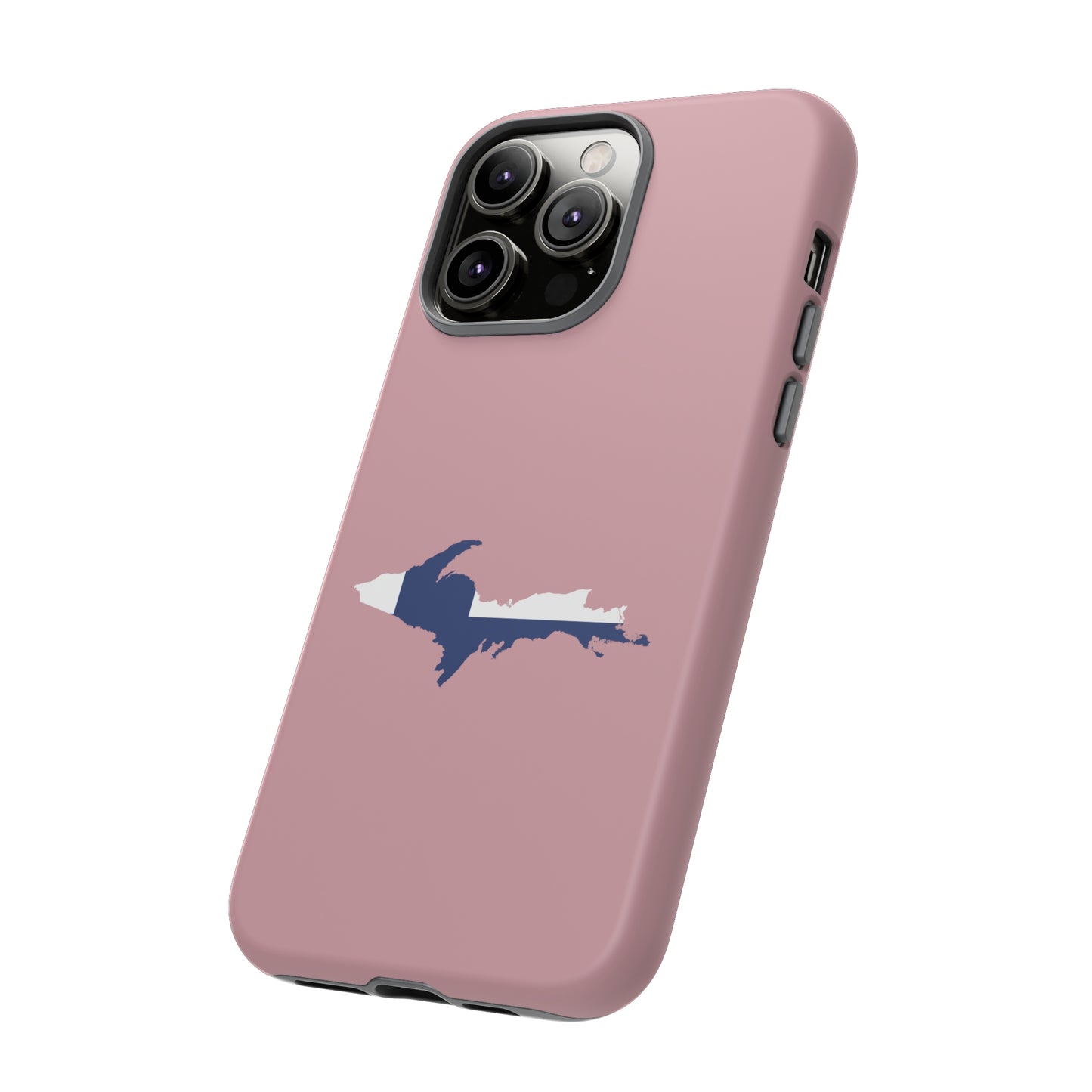 Michigan Upper Peninsula Tough Phone Case (Cherry Blossom Pink w/ UP Finland Flag Outline) | Apple iPhone