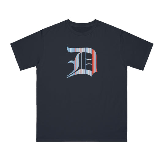 Detroit 'Old English D' T-Shirt (Climate Stripes Edition) | Unisex Organic