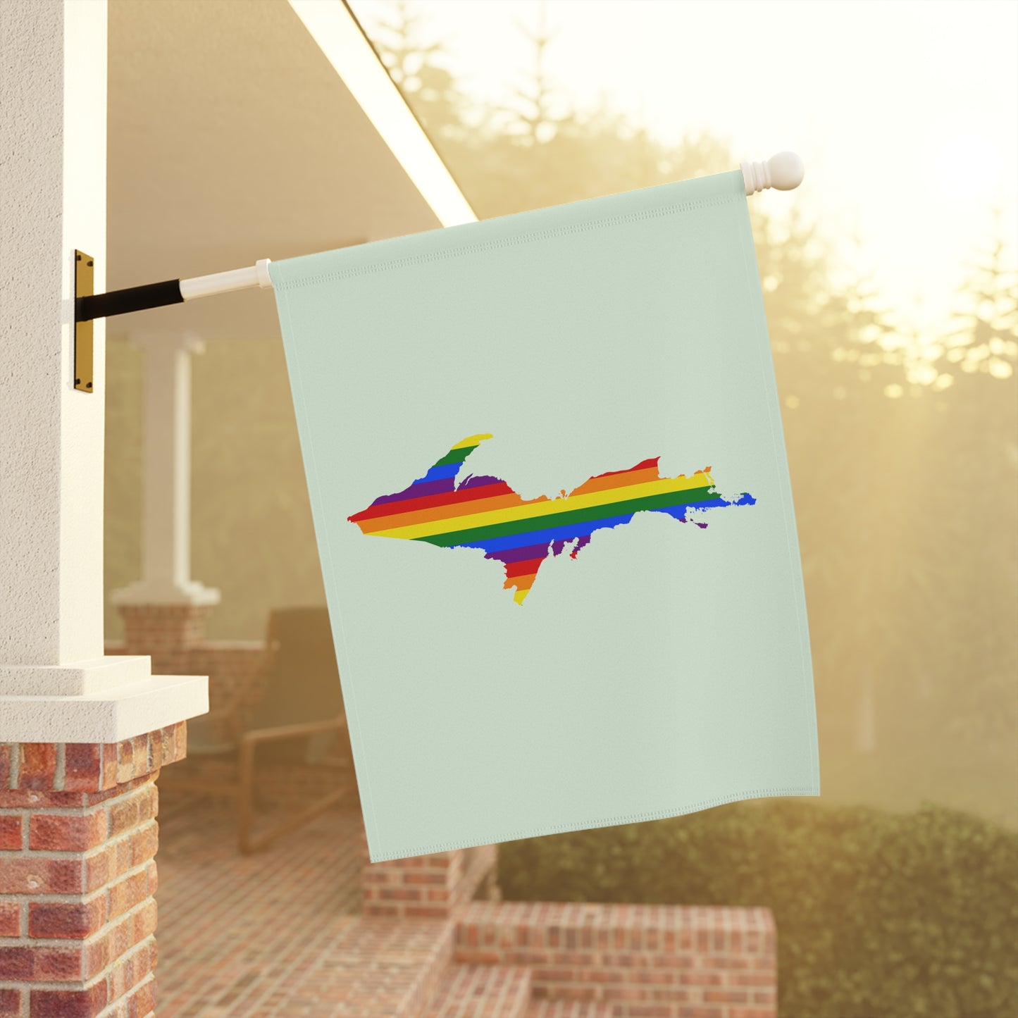 Michigan Upper Peninsula Home & Garden Flag (w/ UP Rainbow Pride Flag) | Dew Green