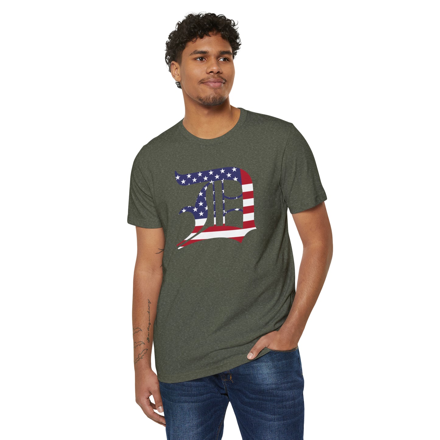 Detroit 'Old English D' T-Shirt (Patriotic Edition) | Unisex Recycled Organic